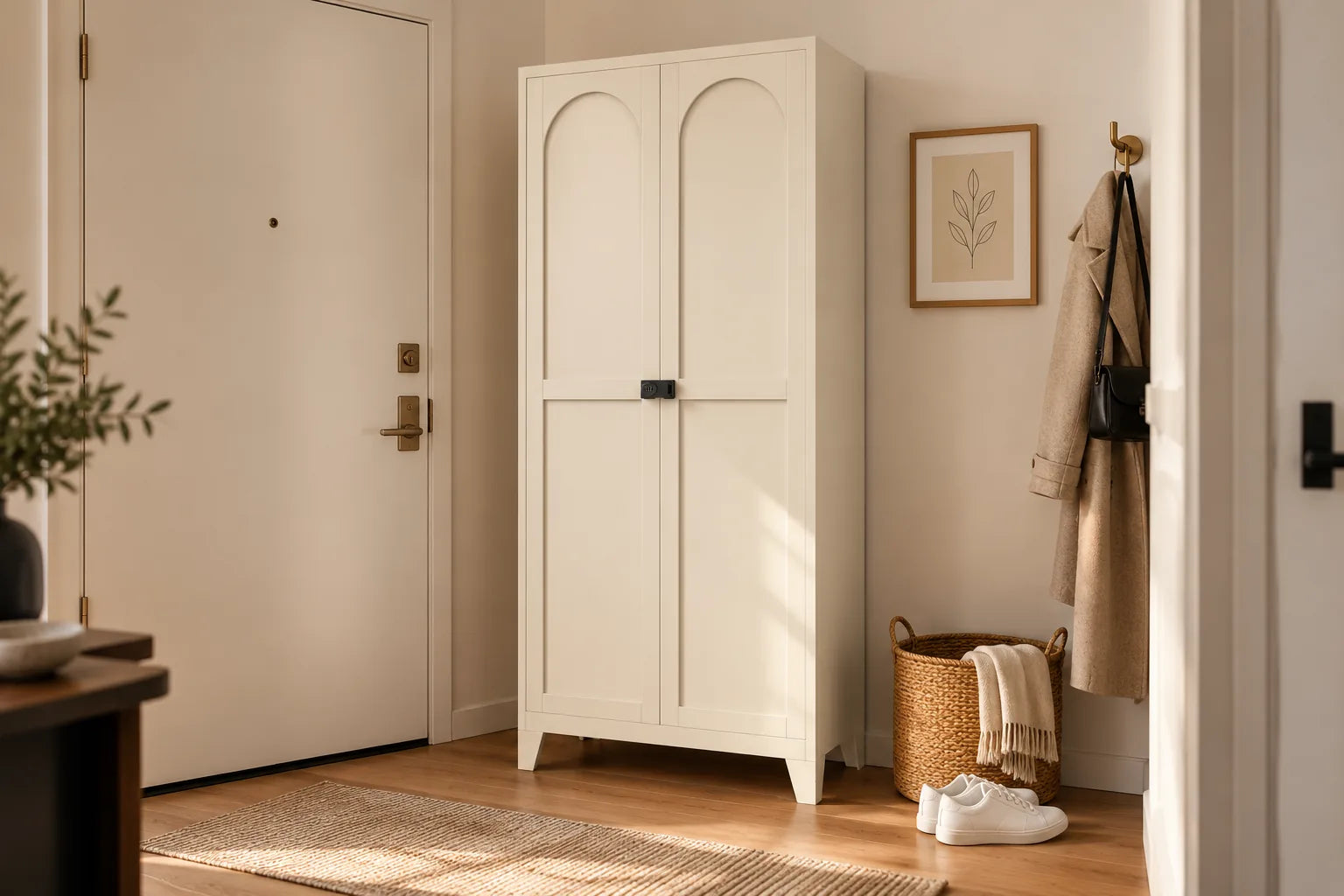 Little Arch 71 Cabinet with Lock — Oat in an apartment entryway, generated scene